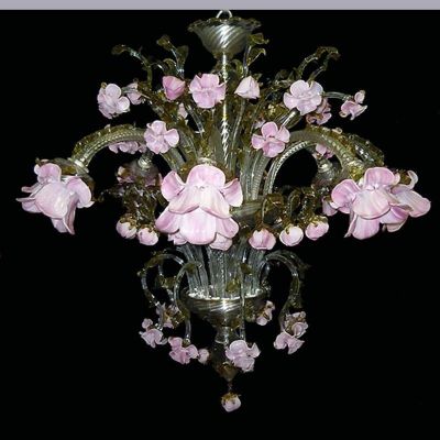 Jardín de rosas plata 6 luces - Lámpara de Murano