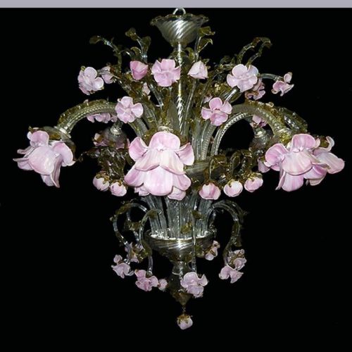 Boccioli di rosa - Lampadario in vetro di Murano