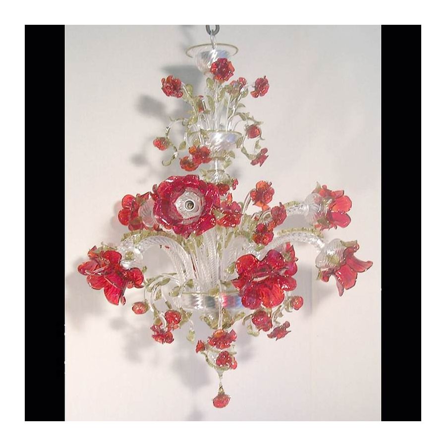 Jardín de rosas rojas - Lámpara de cristal de Murano