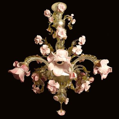 Garden of pink roses Rosa- Murano glass chandelier