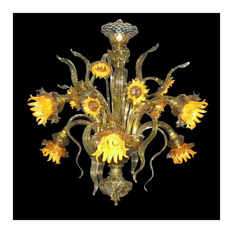 Sonnenblumen 6 Leuchten - Kronleuchter aus Murano-Glas
