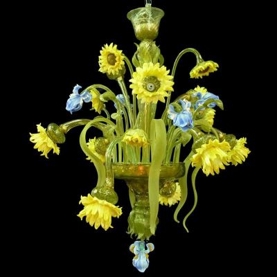 Sonnenblumen 9 Lichter - Kronleuchter aus Murano-Glas