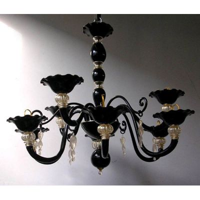 Schwarze Perlen – Kronleuchter aus Muranoglas mit 8 Lichter
