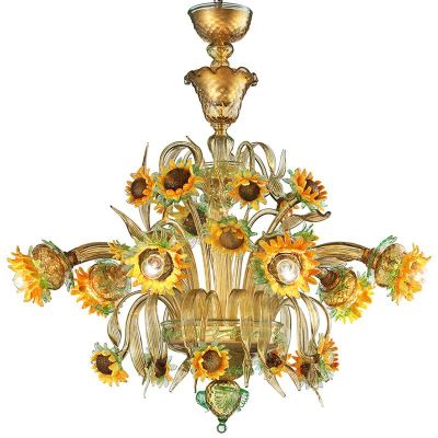 Sunflowers amber-green - Murano glass chandelier