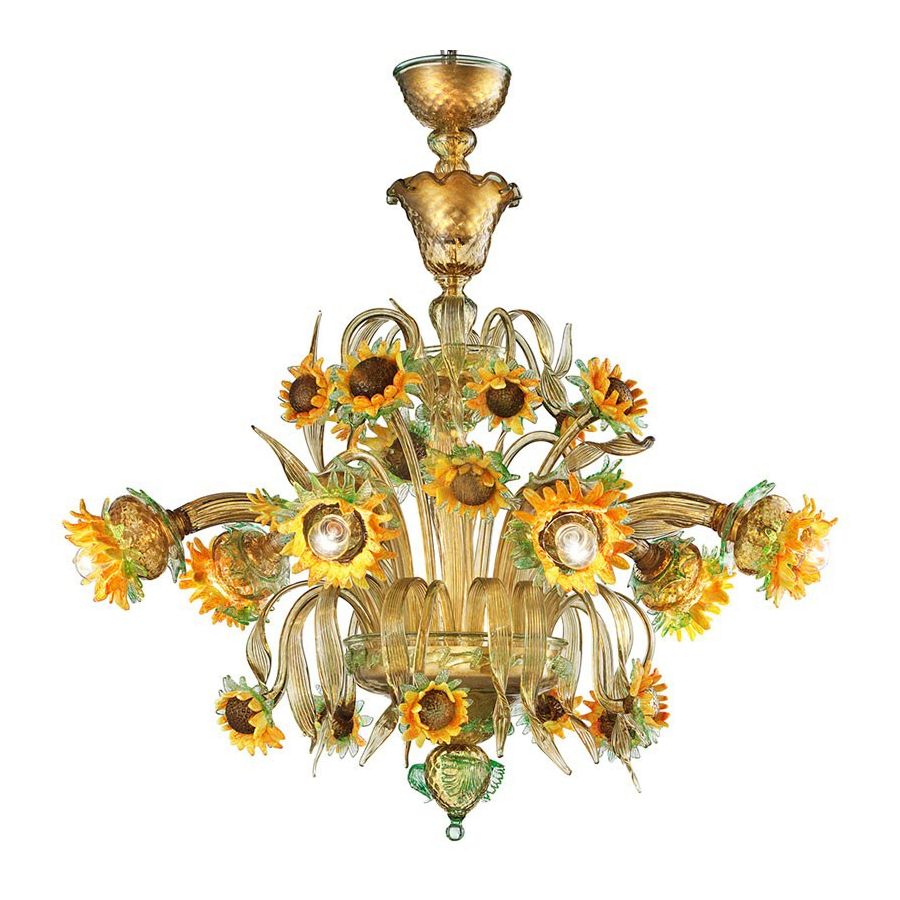 Sunflowers amber-green - Murano glass chandelier