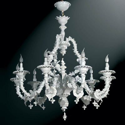 Rezzonico Blanco - Lámpara de cristal de Murano