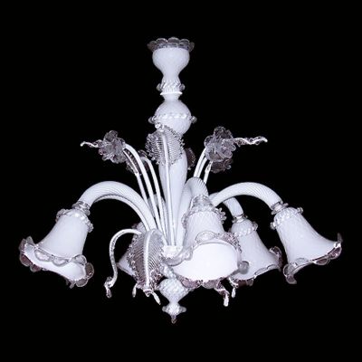 Z011- Kronleuchter aus Muranoglas mit 5 Lichtern, transparent weiß
