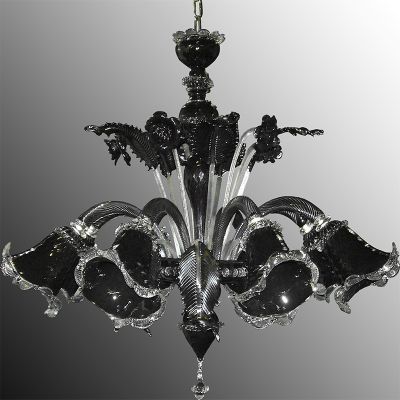 Z011- Araña de cristal de Murano con 5 luces, negro transparente