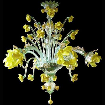 Gelbe Rosen 6 Leuchten - Murano glas Kronleuchtern