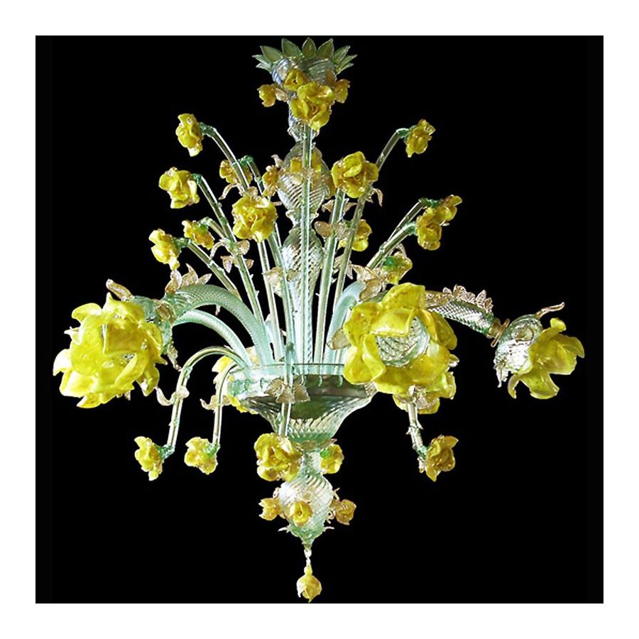 Rose gialle 6 luci - Lampadario in vetro di Murano