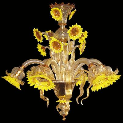 Tournesols jaune cristal or - Lustre en verre de Murano
