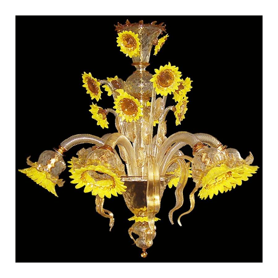 Tournesols jaune cristal or - Lustre en verre de Murano