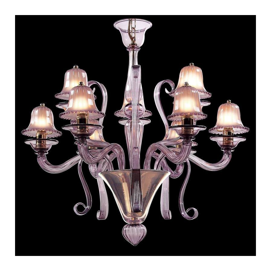 Campanule - Lustre 9 lumières 2 niveaux 6+3 en verre de Murano violet Campanule - Lustre 9 lumières 2 niveaux 6+3 en verre de Murano violet