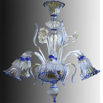 25/6 - Araña 6 luces en cristal de Murano transparente/azul