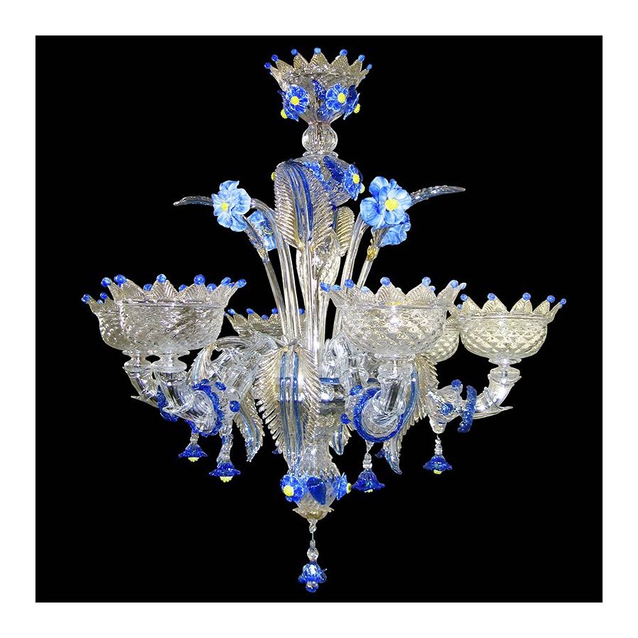 24/6 - Lustre 6 lumières en verre de Murano transparent/bleu