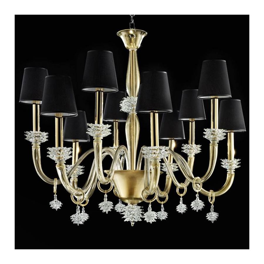 Castello - Lámpara 10 luces en cristal transparente-Oro.