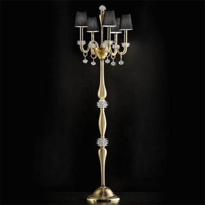 Castello - Lámpara de piso 5 luces en cristal transparente-oro