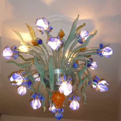 Iris violeta - lámpara de techo de cristal de Murano 18 luces