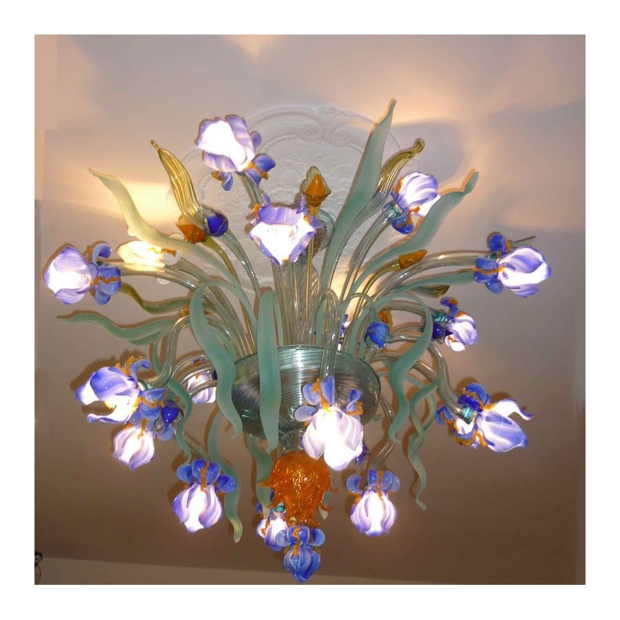 Iris violeta - lámpara de techo de cristal de Murano 18 luces