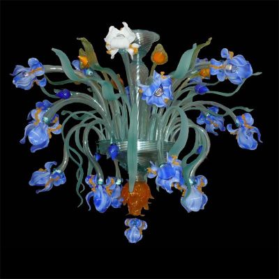 Iris viola - plafoniera in vetro di Murano 18 luci