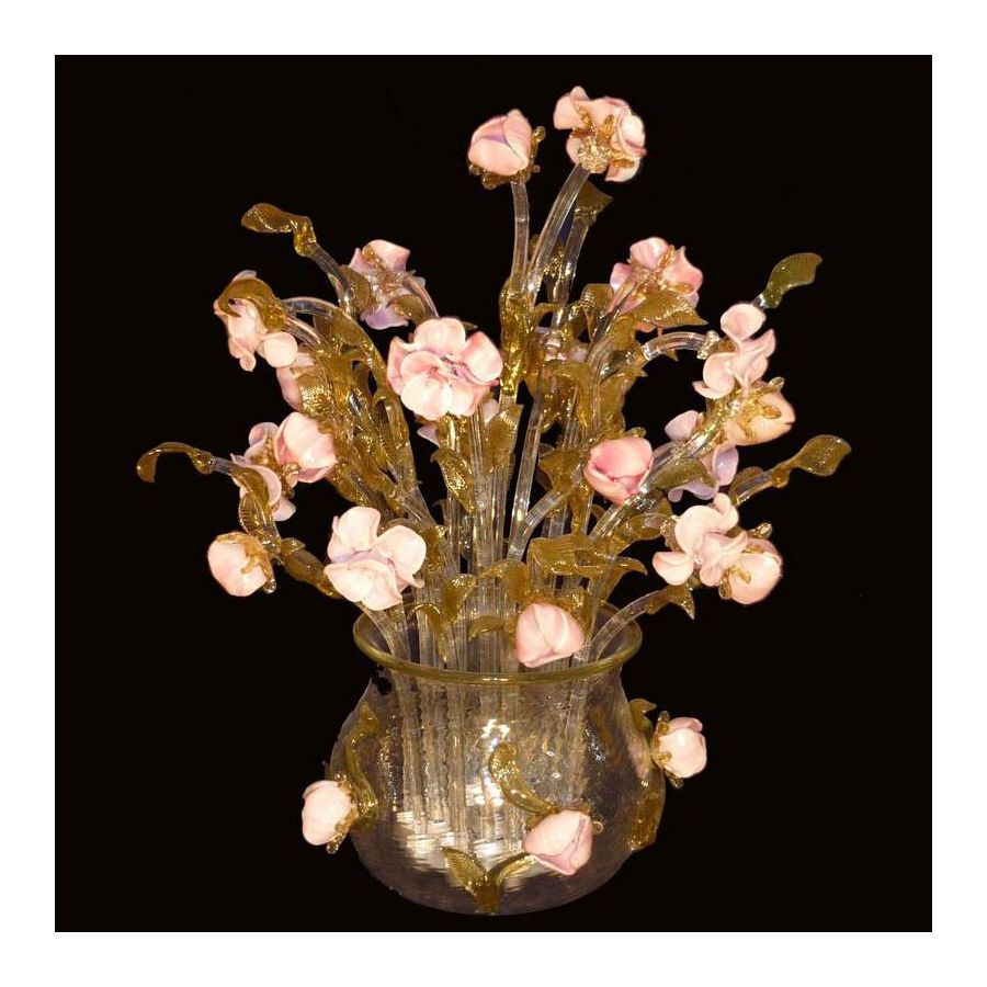 Lampe de table-vase en verre de Murano Roses
