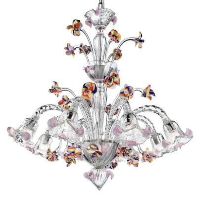 La Fenice - Lámpara 8 luces con Cimiere en cristal policromado transparente
