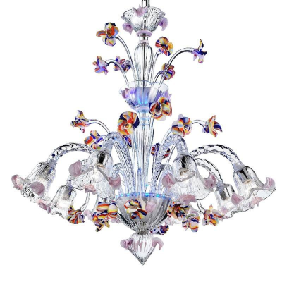 La Fenice - Lámpara 8 luces con Cimiere en cristal policromado transparente
