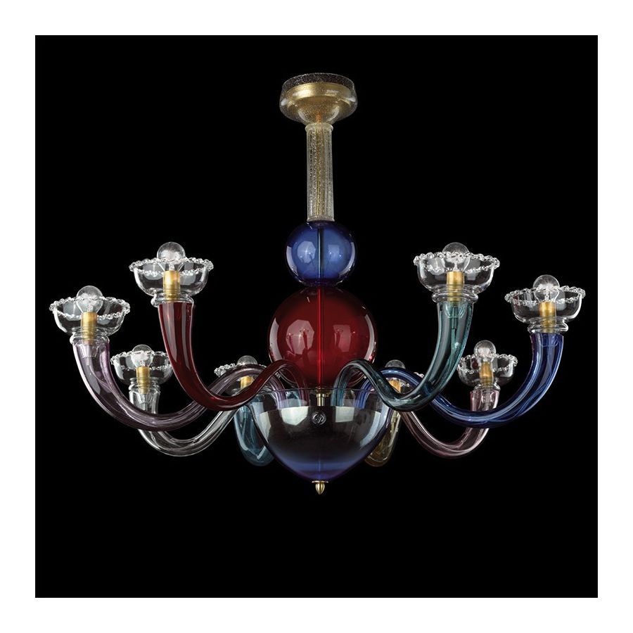Pablo - Lámpara de 8 luces policromada, en cristal de Murano