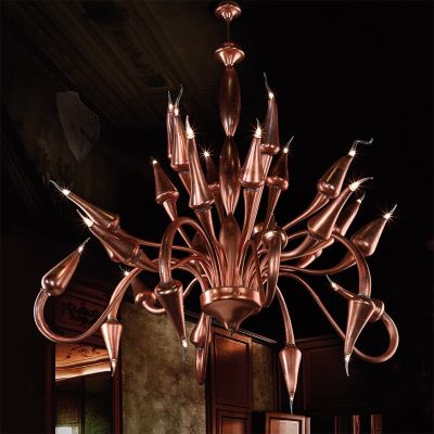 Ramses - Lustre 24 lumières en verre de Murano avec finition cuivre.