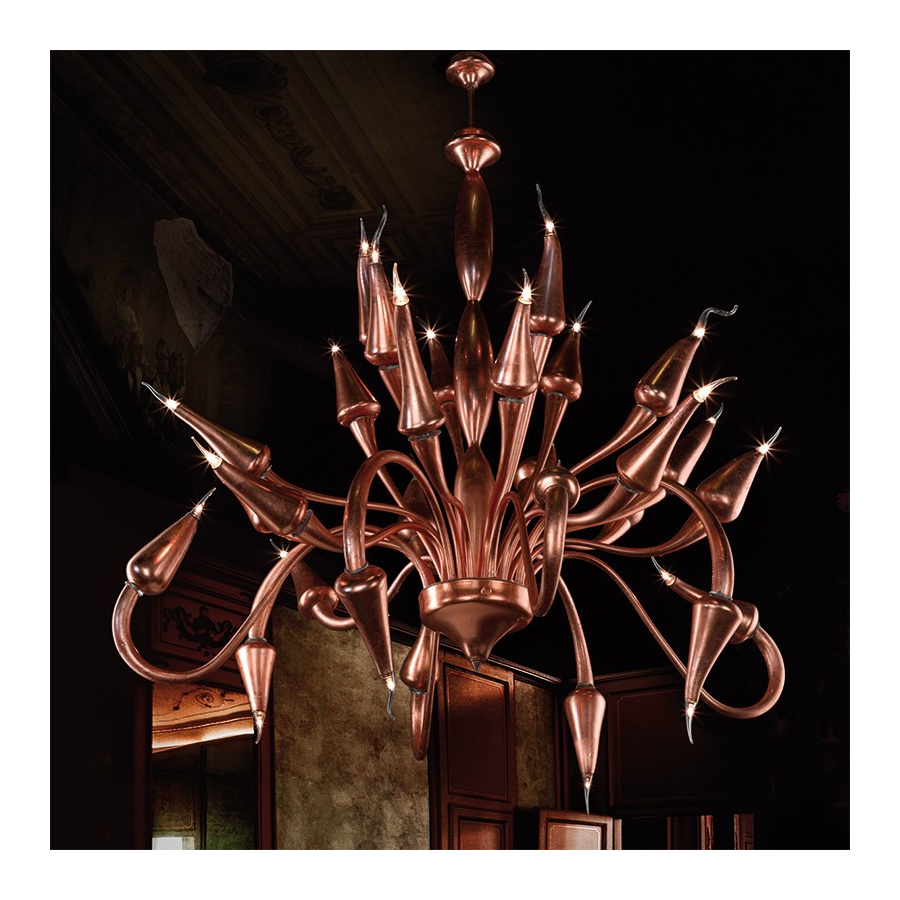 Ramses - Lustre 24 lumières en verre de Murano avec finition cuivre. Ramses - Lustre 24 lumières en verre de Murano avec finition cuivre.
