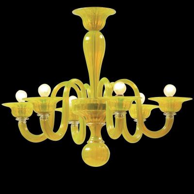 Limone - Gelber Kronleuchter aus flüssigem Muranoglas mit 8 Lichter