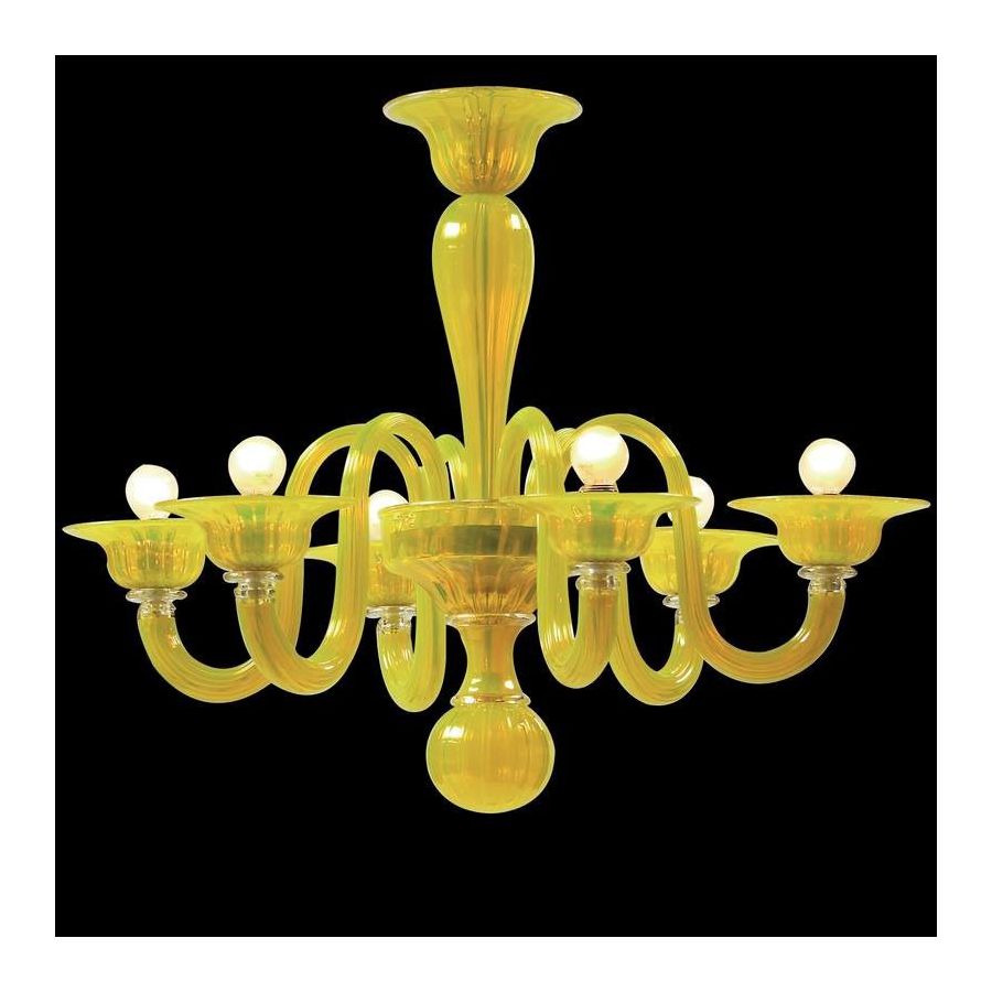 Limone - Gelber Kronleuchter aus flüssigem Muranoglas mit 8 Lichter