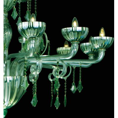 Vignole – Kronleuchter aus grünem Glas mit 12 Lichter und Swarovski-Anhängern