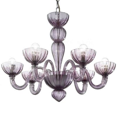 Malamocco - Lámpara de cristal de Murano amatista con 6 luces