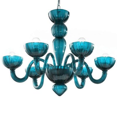 Malamocco - Lámpara de cristal de Murano aguamarina con 6 luces