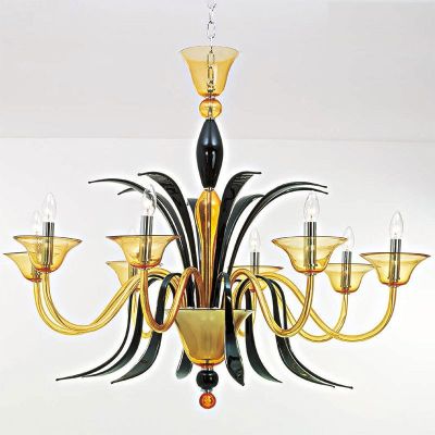 Gabbiano - Lustre en verre de Murano ambre à 8 lumières