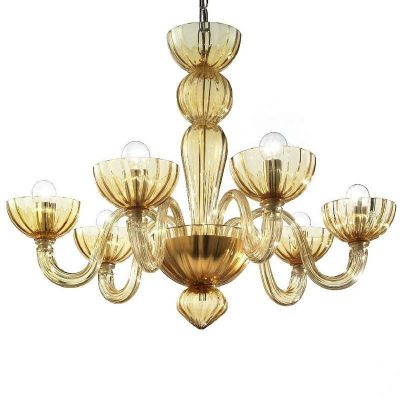 Malamocco - Lámpara de cristal de Murano ámbar con 6 luces