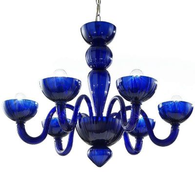 Malamocco - Lustre en verre de Murano blue à 6 lumières