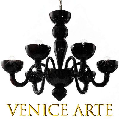 Malamocco - Lámpara de cristal de Murano negro con 6 luces