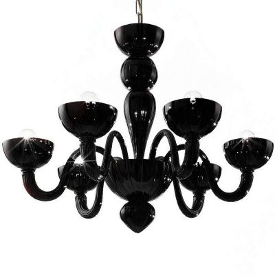 Malamocco - Lustre en verre de Murano noir à 6 lumières