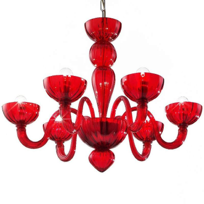 La Fenice - Lampadario di Murano 8 luci Trasp. Policromo Led Verde