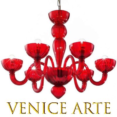 Malamocco - Lámpara de cristal de Murano rojo con 6 luces