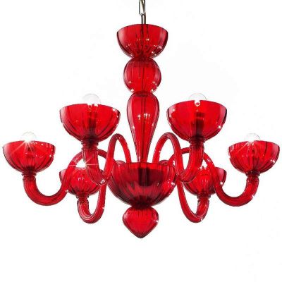 Malamocco - Lustre en verre de Murano rouge à 6 lumières