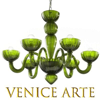 Malamocco - Lámpara de cristal de Murano verde con 6 luces