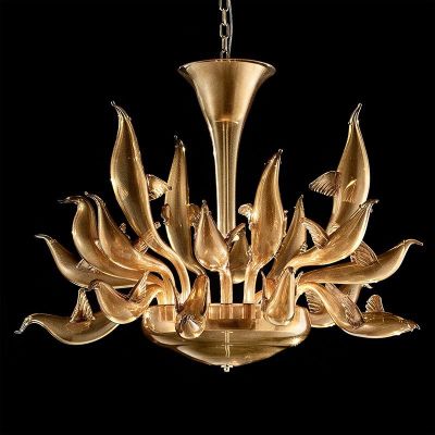 Golden birds - Lustre 18 lumières en verre de Murano tout en or 24 carats