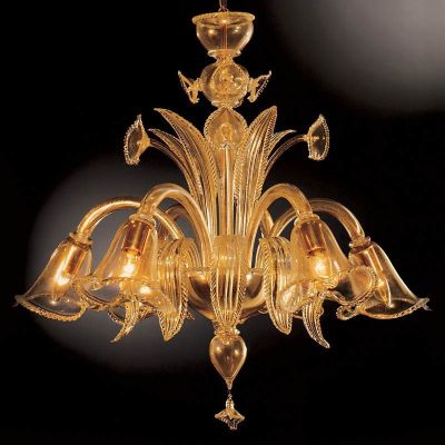 Mida - Lámpara de cristal de Murano de 6 luces Todo oro.