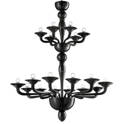 Morosini - Lámpara de cristal de Murano negro con 12+6 luces