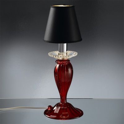 Shiva - Petite lampe de table 1 lumières en verre de Murano rouge, avec abat-jour.
