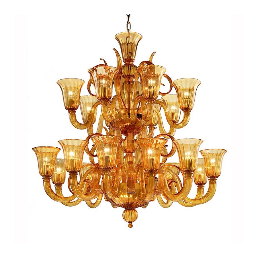 Gioiello - Lustre en verre de Murano 20 lumières 2 niveaux 12+8, ambre
