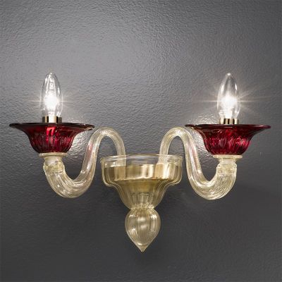 Navagero - Lámpara de pared 1 luz en cristal de Murano rojo/oro.